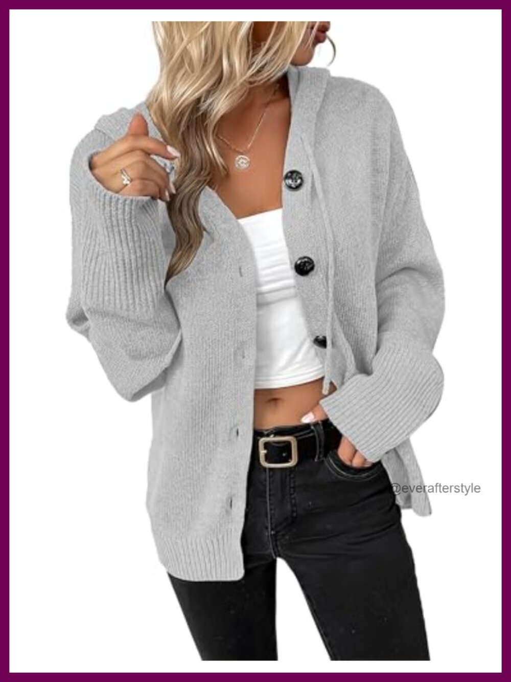 Women's Casual Hooded Cardigan V Neck Button Down Long Sleeve Knit Sweater
